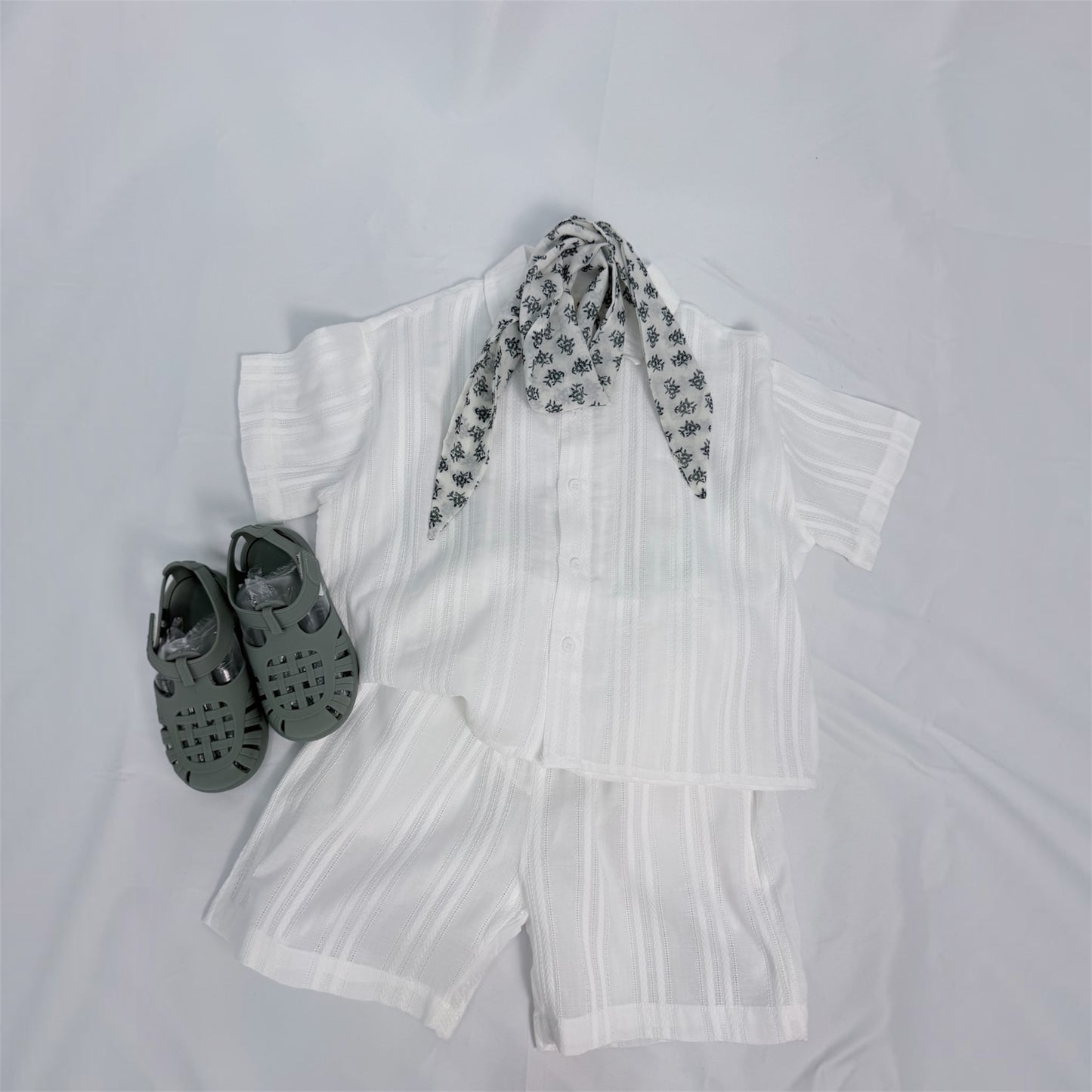 Cord set total white in cotone ultraleggero con foular abbinato cod#113