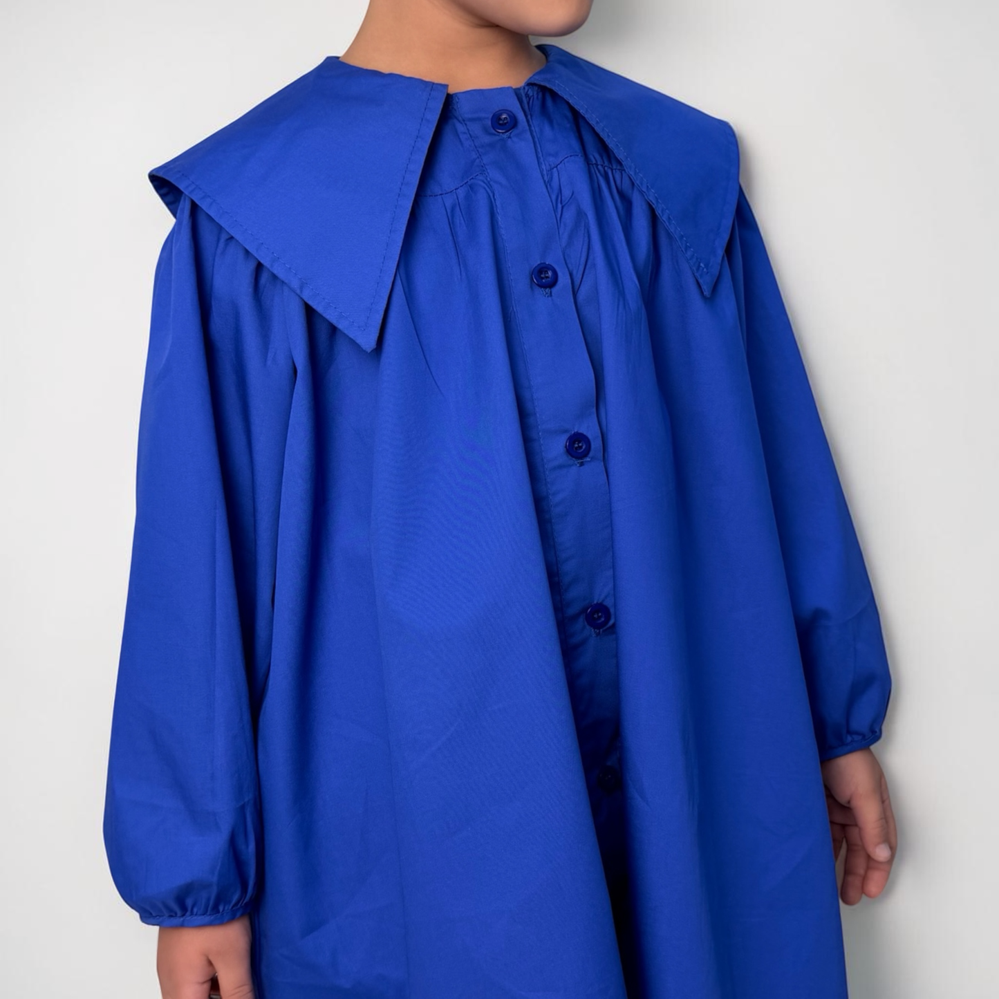 Abito Bambina in Cotone Blu con Colletto Maxi | 3-8 Anni cod#028