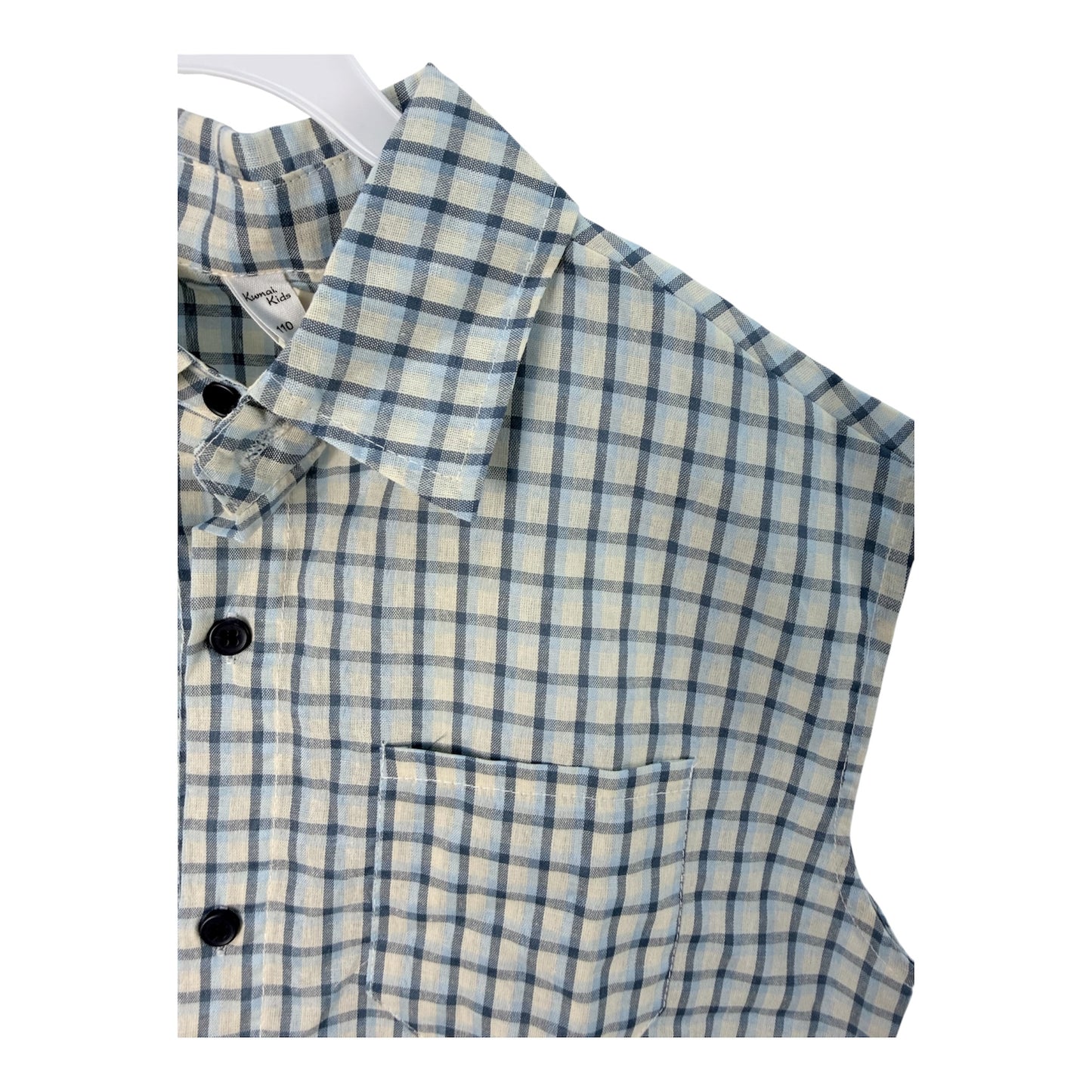 Completo bambino in cotone a quadri con camicia smanicata e pantaloncino cod#008