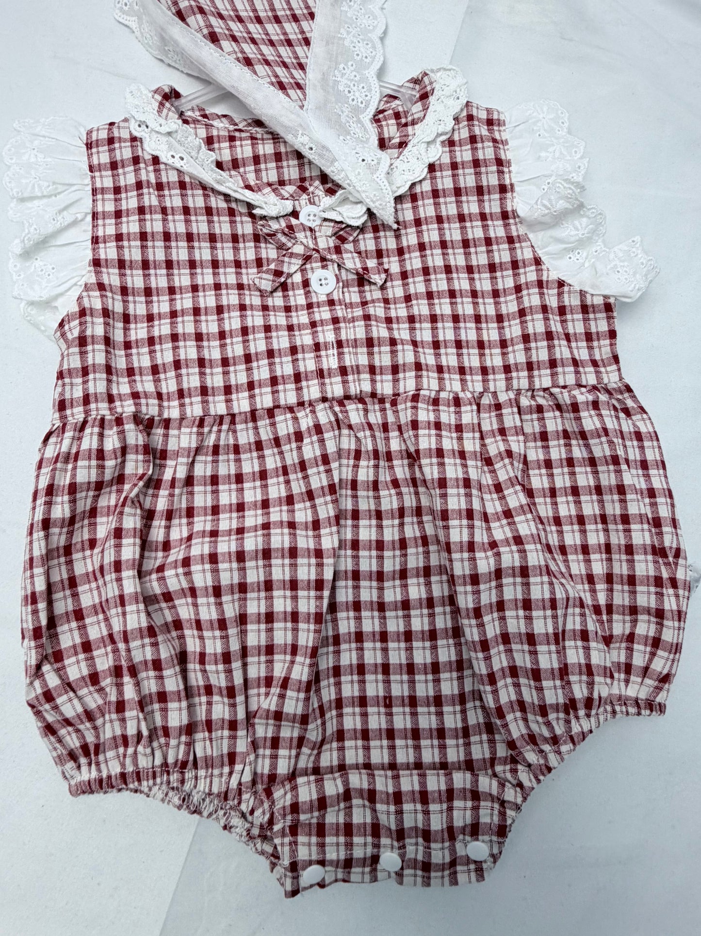 Pagliaccetto a quadretti rosso + bandana 6-24 mesi cod#057