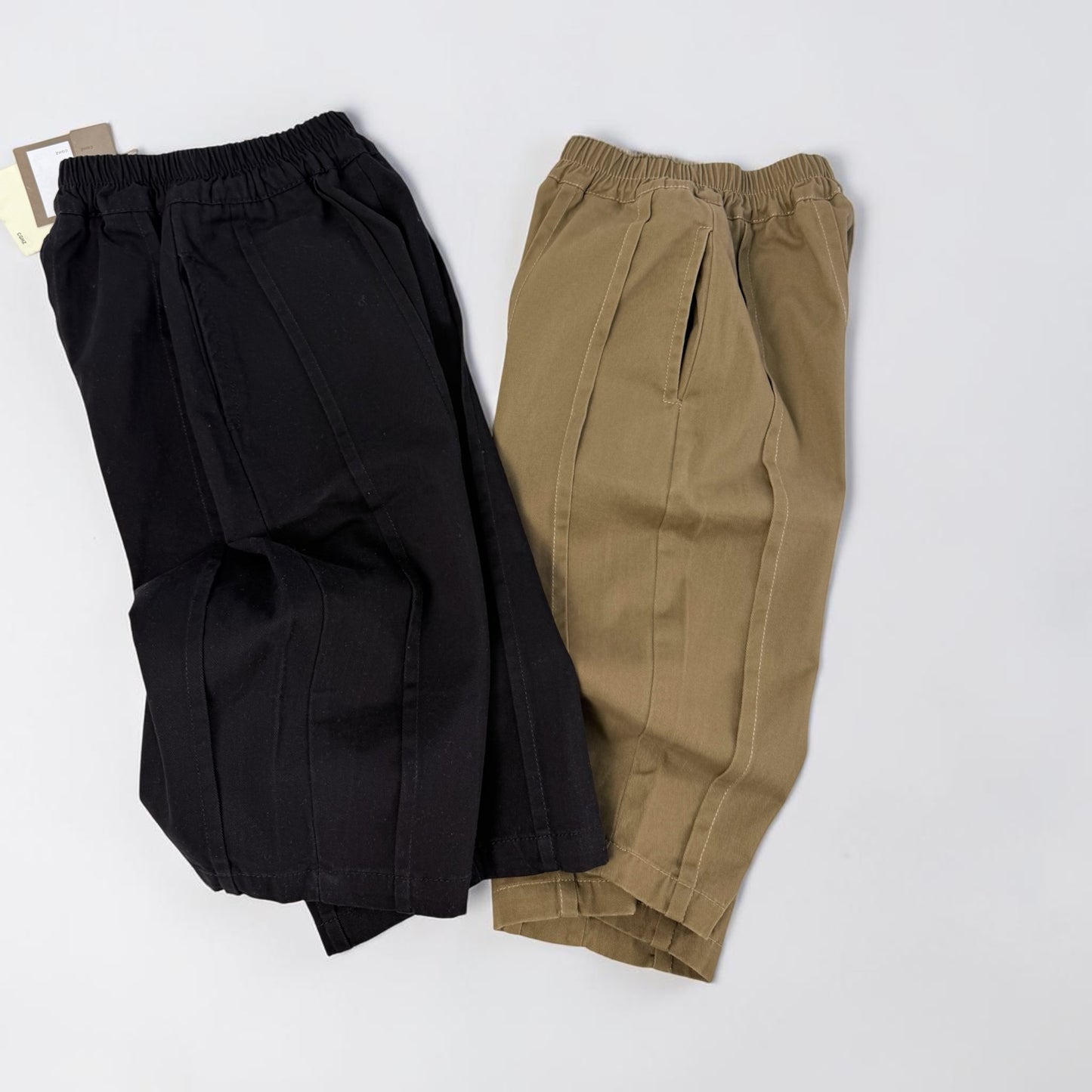 Pantaloni in cotone taglio elegante Vestibilità ampia Nero e marrone cod#022