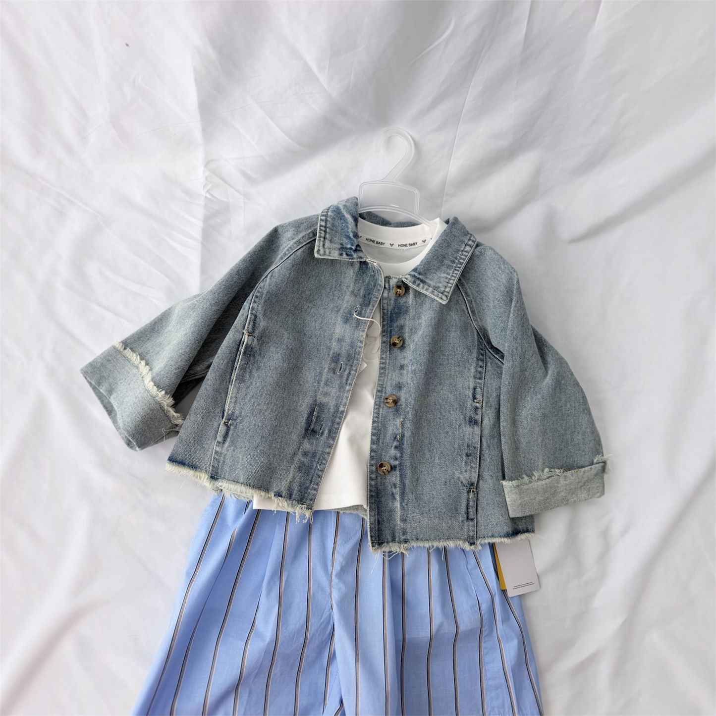 Giubbotto Denim chiaro stile coreano con manica con risvolto Vestibilità ampia cod#093