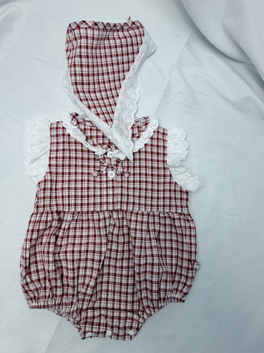 Pagliaccetto a quadretti rosso + bandana 6-24 mesi cod#057