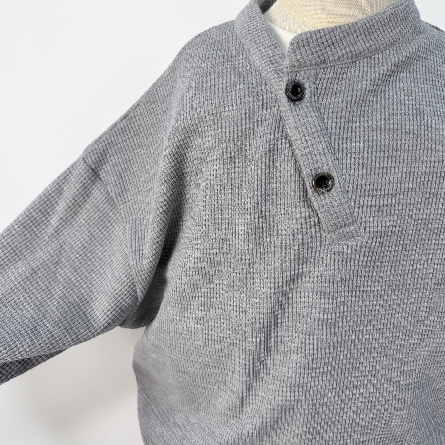 Maglia bambino unisex in cotone waffle- grigio e biscotto