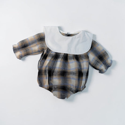 Pagliaccetto neonato a quadri con colletto bianco- cod#012