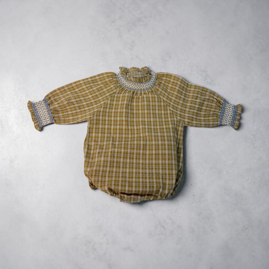 Pagliaccetto Baby Smock a Quadretti – Maniche Lunghe con Collo Arricciato cod#013