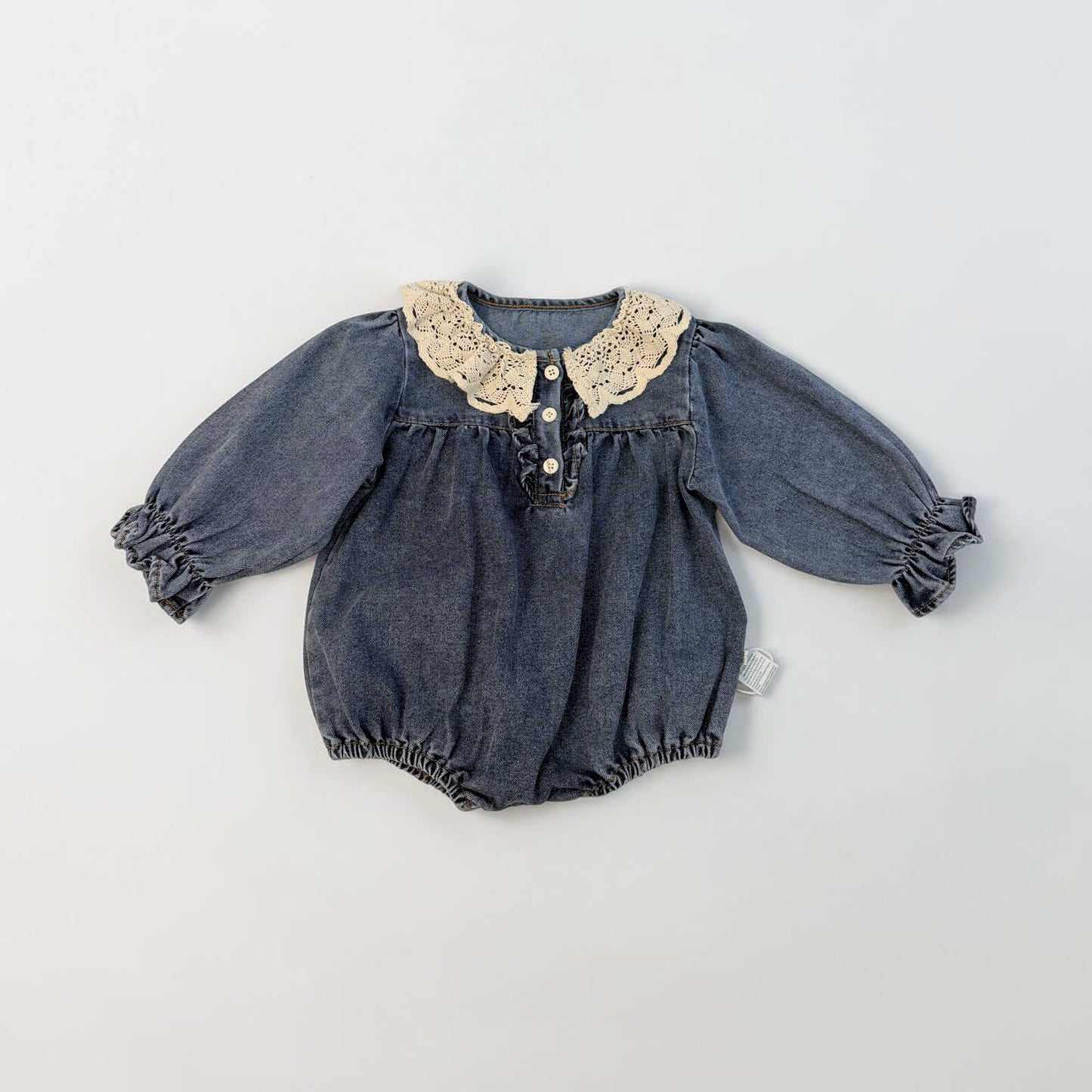 Pagliaccetto bimba in denim con colletto in pizzo – stile romantico cod#018