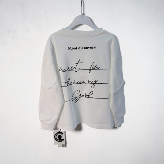 T-shirt bianca con logo nero e polsino- vestibilita’ over  cod#019