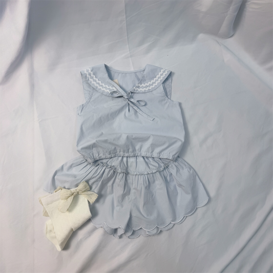 Set cielo in cotone camicia + shorts taglie 24 mesi-7/8 anni cod#081