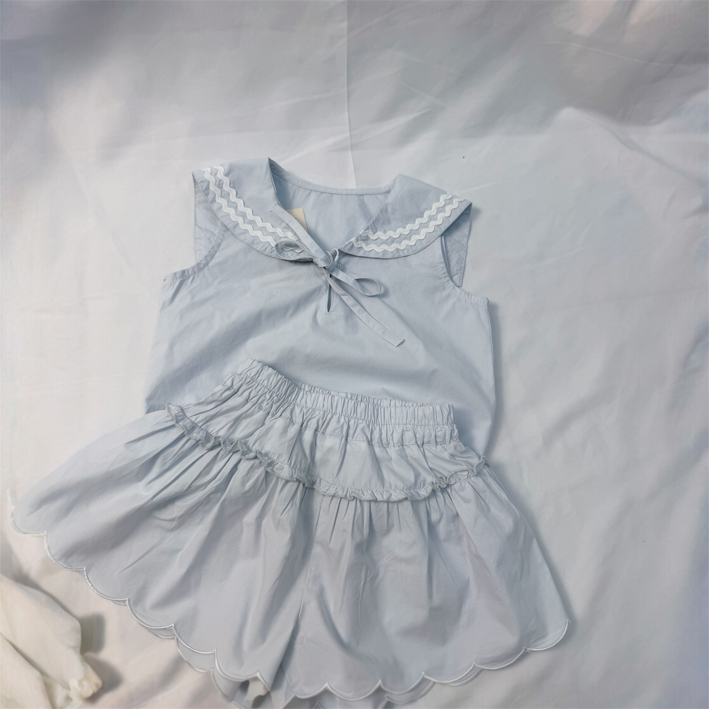 Set cielo in cotone camicia + shorts taglie 24 mesi-7/8 anni cod#081