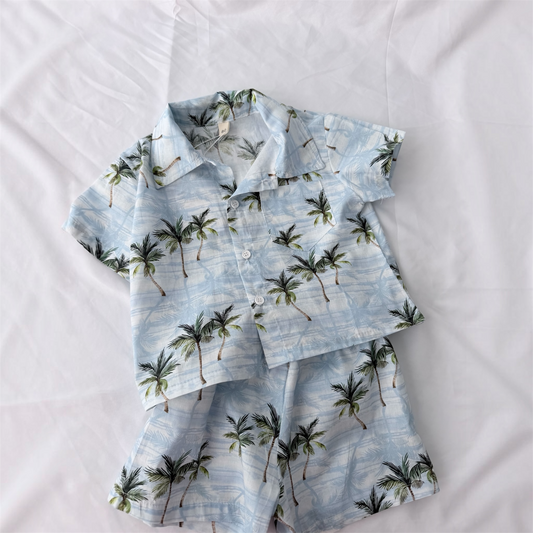 Set Tropical Vestibilità regolare camicia +shorts in cotone cod#098