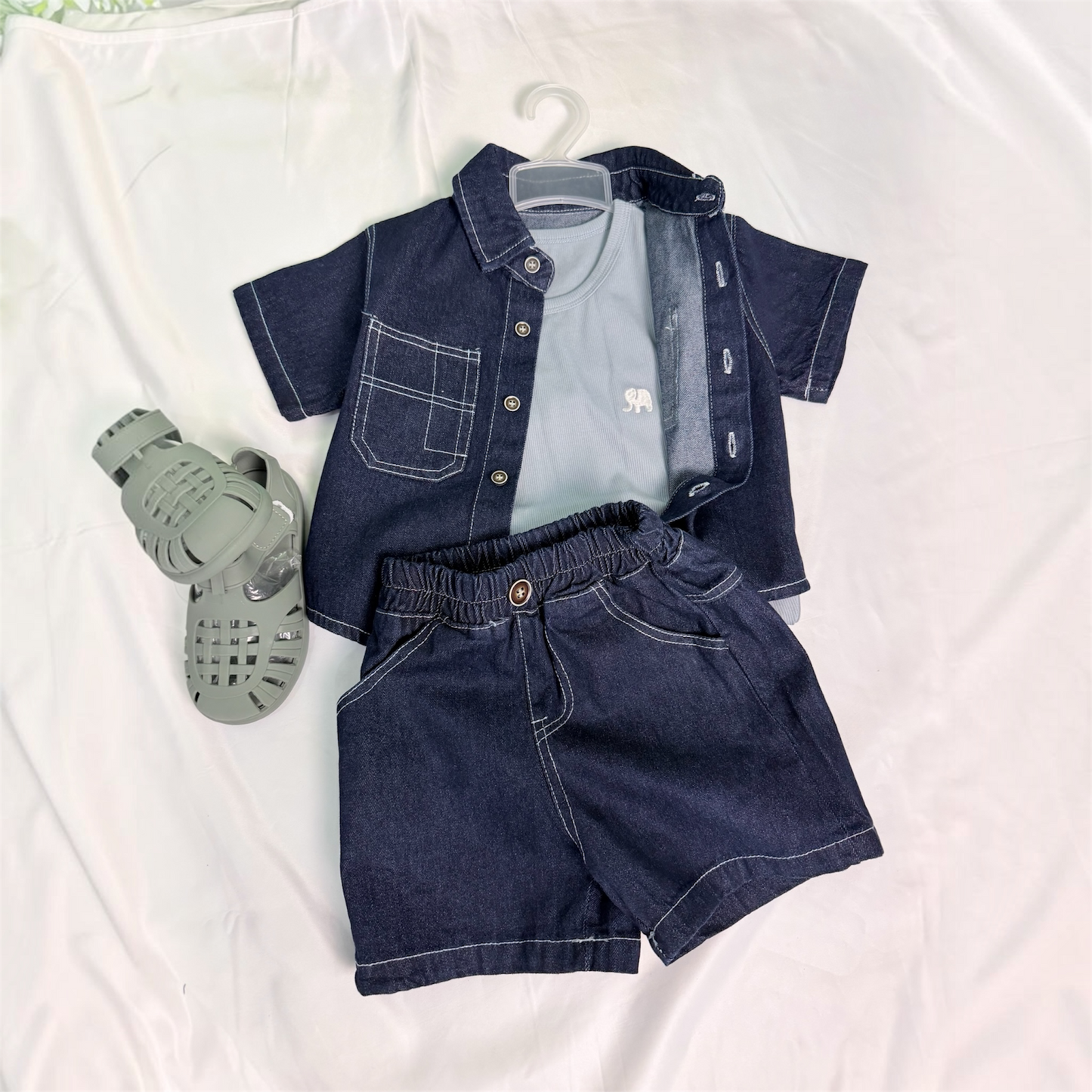 Set in denim scuro camicia + shorts corto cod#111