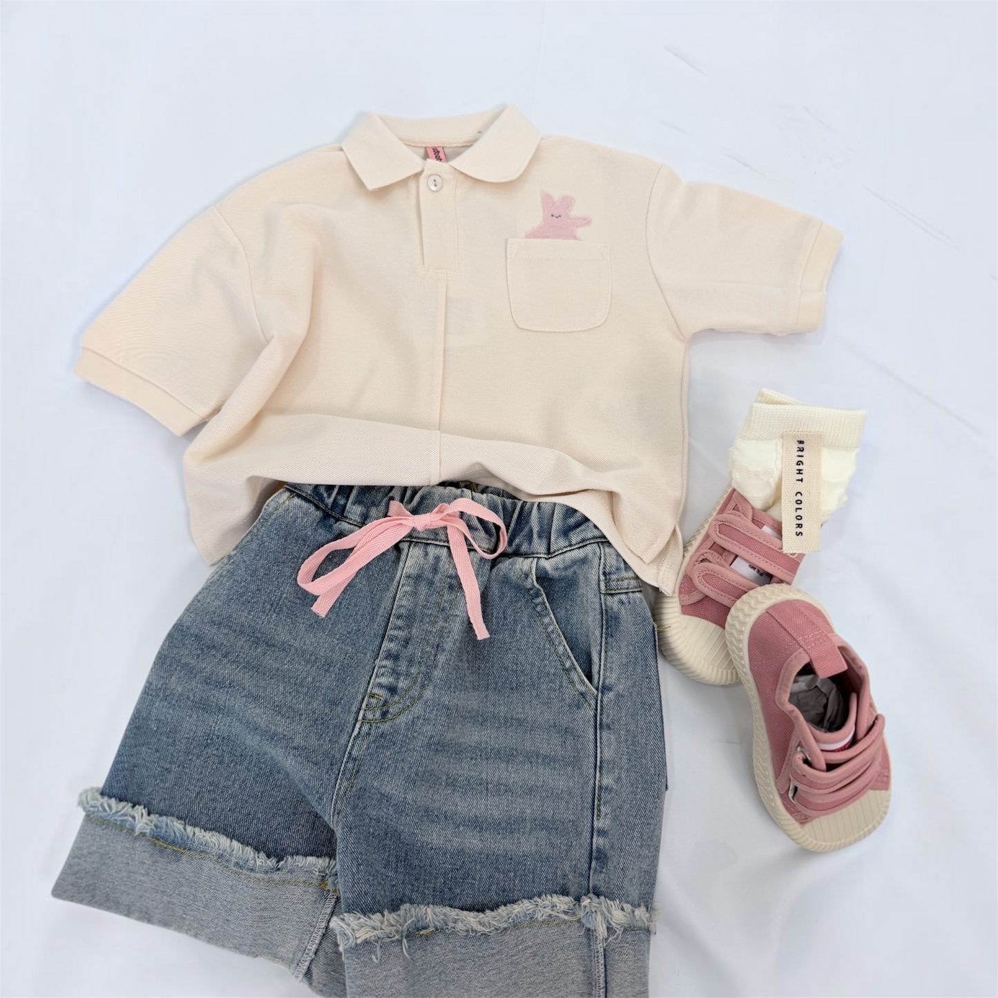 Bermuda in denim con laccetti rosa cod#124