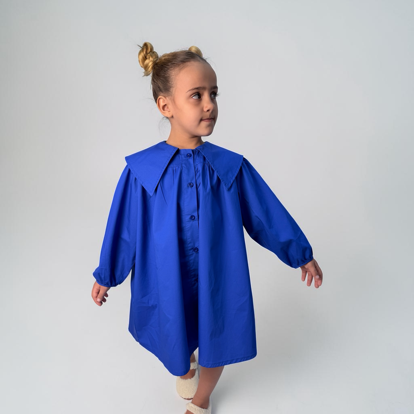 Abito Bambina in Cotone Blu con Colletto Maxi | 3-8 Anni cod#028
